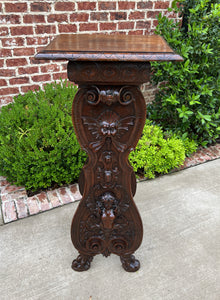 Antique French Pedestal Plant Stand Display Table Carved Oak 49.5" Tall 19th C