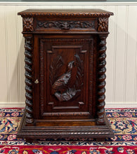 Load image into Gallery viewer, Antique French Jam Cabinet Cupboard Pedestal Barley Twist Drawer Oak Pheasant