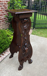 Antique French Pedestal Plant Stand Display Table Carved Oak 49.5" Tall 19th C