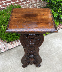 Antique French Pedestal Plant Stand Display Table Carved Oak 49.5" Tall 19th C