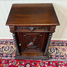 Load image into Gallery viewer, Antique French Jam Cabinet Cupboard Pedestal Barley Twist Drawer Oak Pheasant