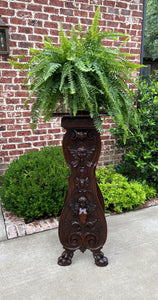 Antique French Pedestal Plant Stand Display Table Carved Oak 49.5" Tall 19th C