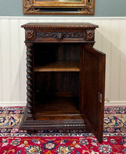 Load image into Gallery viewer, Antique French Jam Cabinet Cupboard Pedestal Barley Twist Drawer Oak Pheasant
