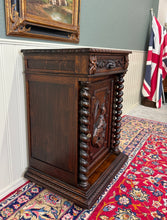 Load image into Gallery viewer, Antique French Jam Cabinet Cupboard Pedestal Barley Twist Drawer Oak Pheasant