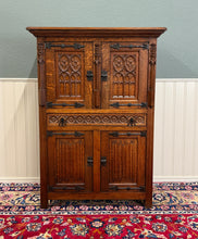 Load image into Gallery viewer, Antique French Gothic Linen Altar Wine Storage Cabinet Bookcase Bar Liquor Oak