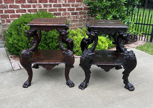 Antique French PAIR End Tables Side Tables Nightstands DRAGONS Oak GOTHIC 19th C
