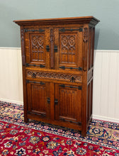 Load image into Gallery viewer, Antique French Gothic Linen Altar Wine Storage Cabinet Bookcase Bar Liquor Oak