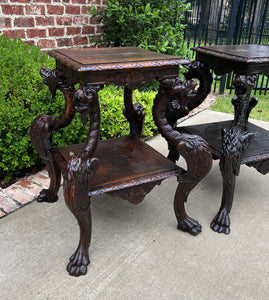 Antique French PAIR End Tables Side Tables Nightstands DRAGONS Oak GOTHIC 19th C