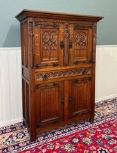 Load image into Gallery viewer, Antique French Gothic Linen Altar Wine Storage Cabinet Bookcase Bar Liquor Oak