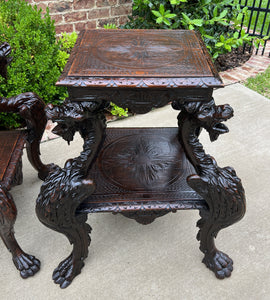 Antique French PAIR End Tables Side Tables Nightstands DRAGONS Oak GOTHIC 19th C