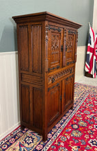 Load image into Gallery viewer, Antique French Gothic Linen Altar Wine Storage Cabinet Bookcase Bar Liquor Oak