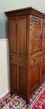 Load image into Gallery viewer, Antique French Gothic Linen Altar Wine Storage Cabinet Bookcase Bar Liquor Oak
