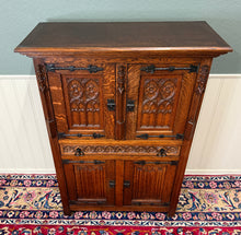 Load image into Gallery viewer, Antique French Gothic Linen Altar Wine Storage Cabinet Bookcase Bar Liquor Oak