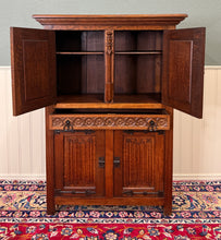 Load image into Gallery viewer, Antique French Gothic Linen Altar Wine Storage Cabinet Bookcase Bar Liquor Oak