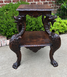 Antique French PAIR End Tables Side Tables Nightstands DRAGONS Oak GOTHIC 19th C