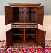 Load image into Gallery viewer, Antique French Gothic Linen Altar Wine Storage Cabinet Bookcase Bar Liquor Oak