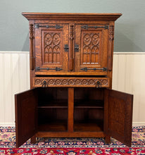 Load image into Gallery viewer, Antique French Gothic Linen Altar Wine Storage Cabinet Bookcase Bar Liquor Oak