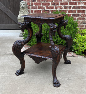 Antique French PAIR End Tables Side Tables Nightstands DRAGONS Oak GOTHIC 19th C