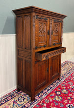 Load image into Gallery viewer, Antique French Gothic Linen Altar Wine Storage Cabinet Bookcase Bar Liquor Oak