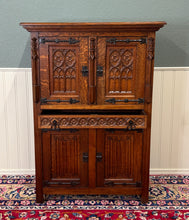 Load image into Gallery viewer, Antique French Gothic Linen Altar Wine Storage Cabinet Bookcase Bar Liquor Oak