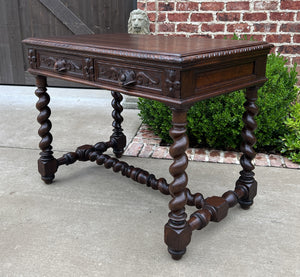 Antique French Desk Table Renaissance Revival 3" Barley Twist Oak 2 Drawers