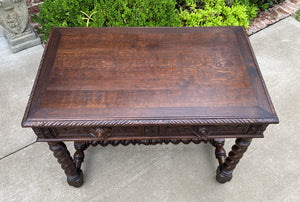 Antique French Desk Table Renaissance Revival 3" Barley Twist Oak 2 Drawers