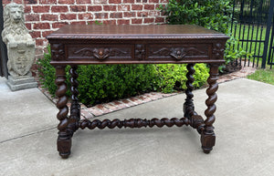 Antique French Desk Table Renaissance Revival 3" Barley Twist Oak 2 Drawers