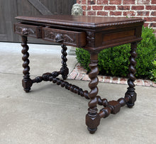 Load image into Gallery viewer, Antique French Desk Table Renaissance Revival 3&quot; Barley Twist Oak 2 Drawers