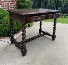 Load image into Gallery viewer, Antique French Desk Table Renaissance Revival 3&quot; Barley Twist Oak 2 Drawers