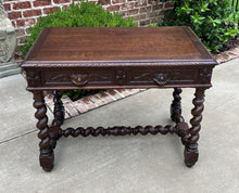 Load image into Gallery viewer, Antique French Desk Table Renaissance Revival 3&quot; Barley Twist Oak 2 Drawers
