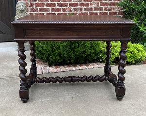 Antique French Desk Table Renaissance Revival 3" Barley Twist Oak 2 Drawers