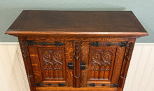 Load image into Gallery viewer, Antique French Gothic Linen Altar Wine Storage Cabinet Bookcase Bar Liquor Oak