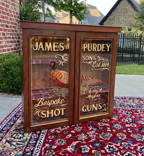 Antique English Bookcase Bookshelf Display Cabinet Mahogany Purdey Guns c.1900s