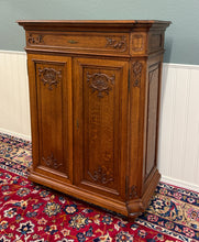 Load image into Gallery viewer, Antique French Double Door Cabinet Cupboard Carved Honey Oak Drawer early 20th
