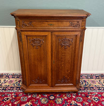 Load image into Gallery viewer, Antique French Double Door Cabinet Cupboard Carved Honey Oak Drawer early 20th
