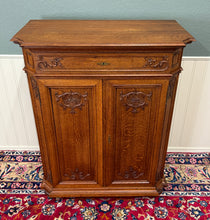 Load image into Gallery viewer, Antique French Double Door Cabinet Cupboard Carved Honey Oak Drawer early 20th