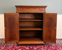Load image into Gallery viewer, Antique French Double Door Cabinet Cupboard Carved Honey Oak Drawer early 20th