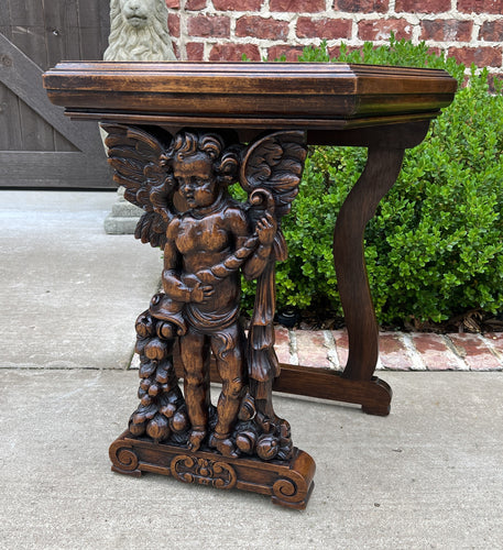 Antique French Table Side Table End Table Nightstand Pedestal CHERUB Walnut