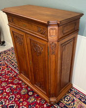 Load image into Gallery viewer, Antique French Double Door Cabinet Cupboard Carved Honey Oak Drawer early 20th