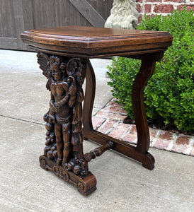 Antique French Table Side Table End Table Nightstand Pedestal CHERUB Walnut