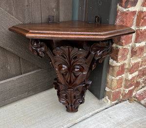 Antique French Corner Corbel Wall Shelf Hanging Wall Decor Carved Oak 19th C