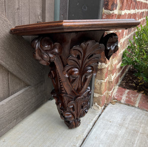 Antique French Corner Corbel Wall Shelf Hanging Wall Decor Carved Oak 19th C