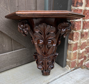 Antique French Corner Corbel Wall Shelf Hanging Wall Decor Carved Oak 19th C