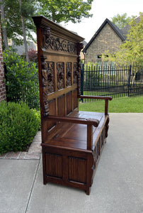 Antique French Bench Chair Settee Hall Bench Trunk Renaissance Revival Oak 19thC