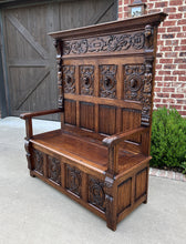 Load image into Gallery viewer, Antique French Bench Chair Settee Hall Bench Trunk Renaissance Revival Oak 19thC