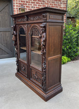Load image into Gallery viewer, Antique French Bookcase Cabinet Display Double Door Scholars Carved Oak 19th C