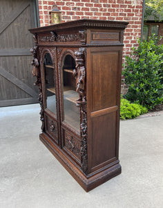 Antique French Bookcase Cabinet Display Double Door Scholars Carved Oak 19th C