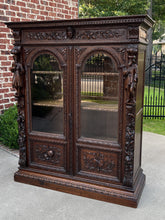 Load image into Gallery viewer, Antique French Bookcase Cabinet Display Double Door Scholars Carved Oak 19th C