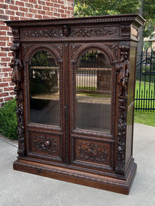 Antique French Bookcase Cabinet Display Double Door Scholars Carved Oak 19th C