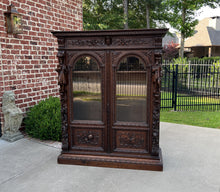 Load image into Gallery viewer, Antique French Bookcase Cabinet Display Double Door Scholars Carved Oak 19th C